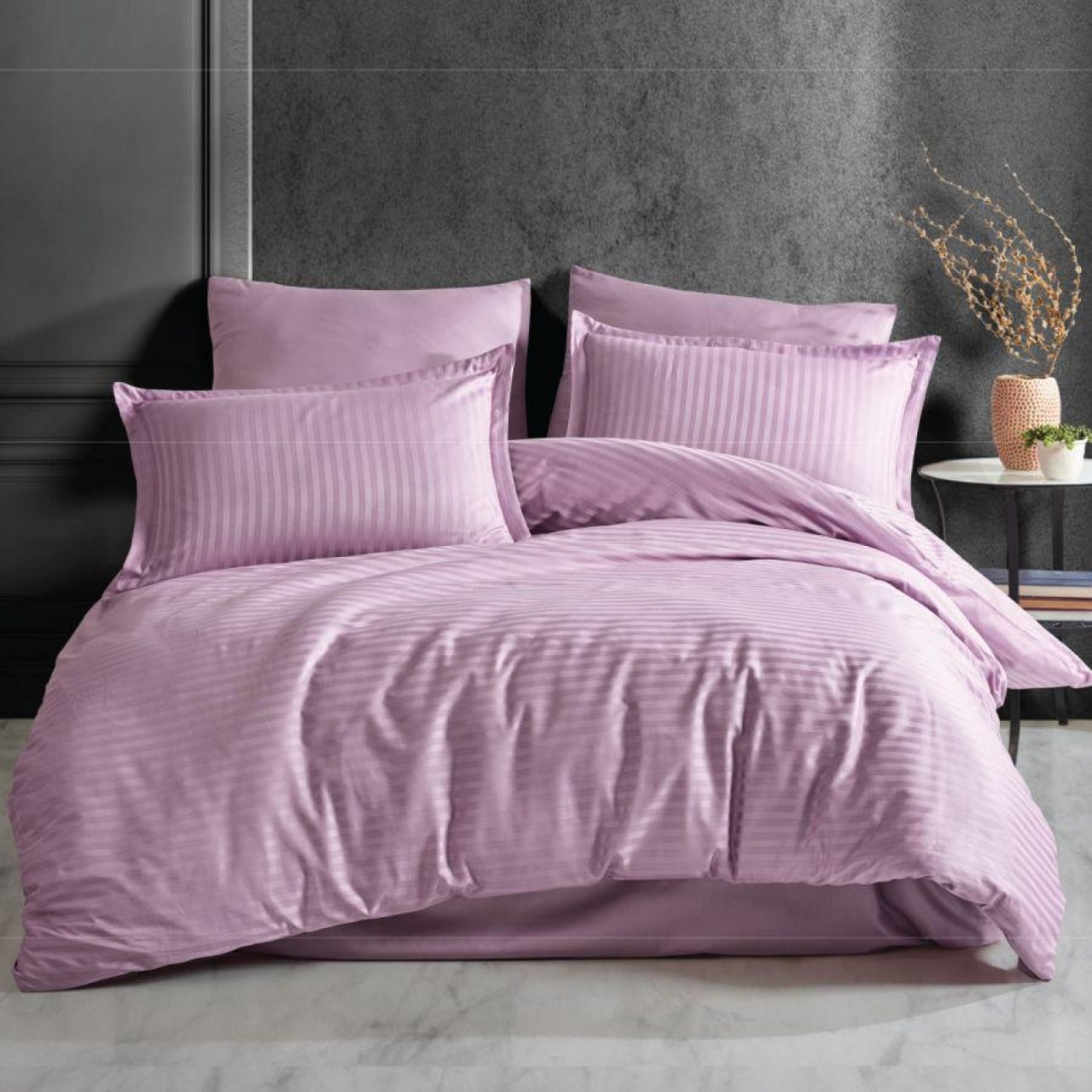 Lenjerie de pat Cotton Deluxe Home & Deco, Damasc Saten Lila Bumbac 100%, 1 persoana