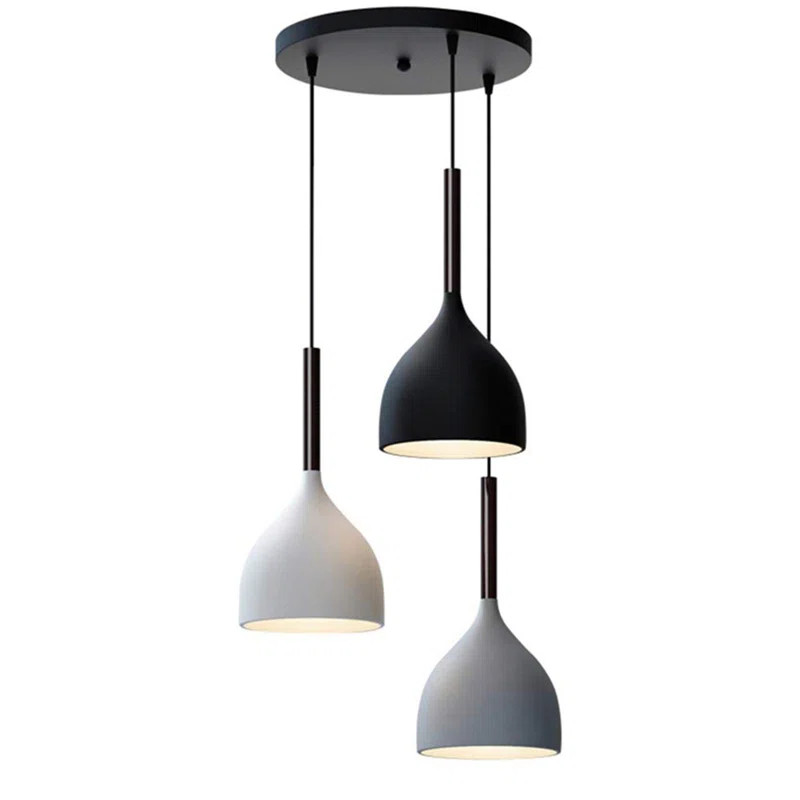 Lustra tip pendul Ivy Bronx, 3 lumini, metal, gri/alb/negru, 30 x 100 cm