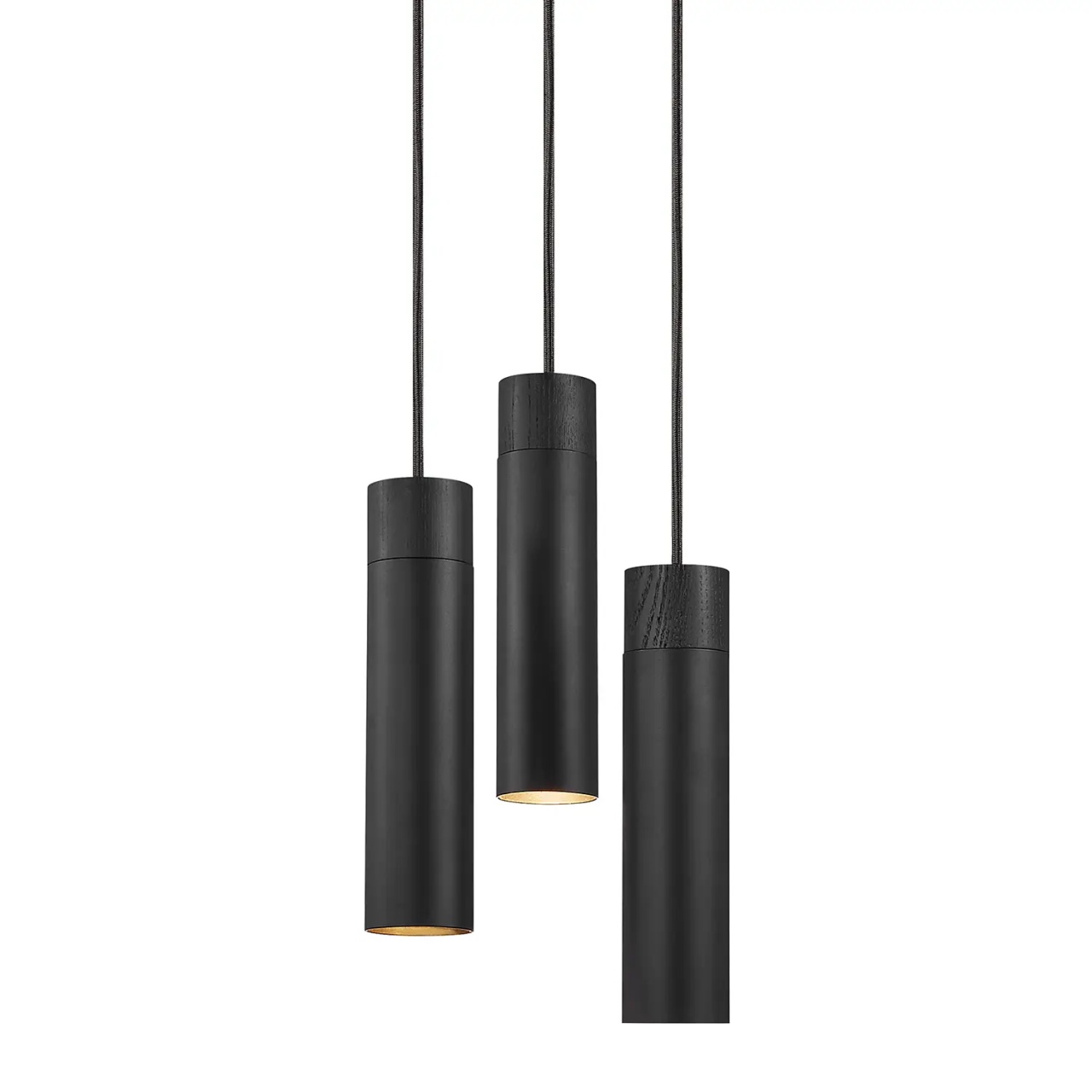Lustra tip pendul Tilo, 3 lumini, metal/lemn masiv, negru, 22 x 6 x 200 cm