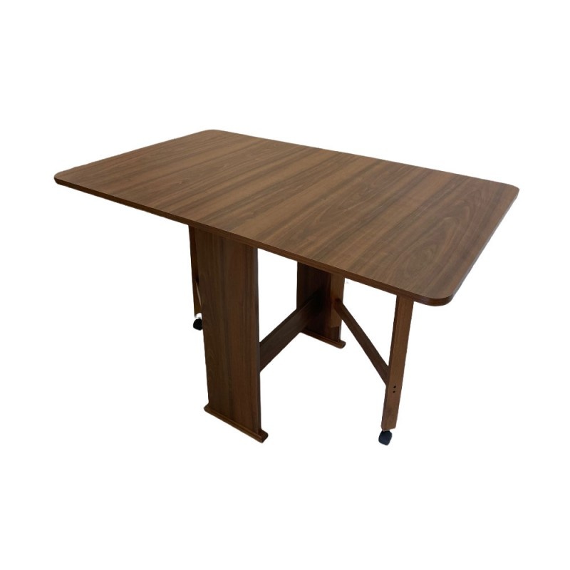 Masa plianta Practic, PAL Melaminat cu elemente de lemn masiv 120x74x75 cm, Nuc