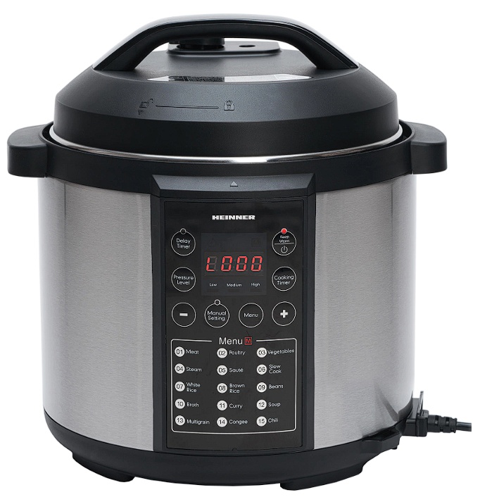Multicooker cu gatire sub presiune Heinner HPCK-6IX, 3.8 L, 15 programe, vas antiadeziv detasabil, presiune reglabila, timer, display led, inox,