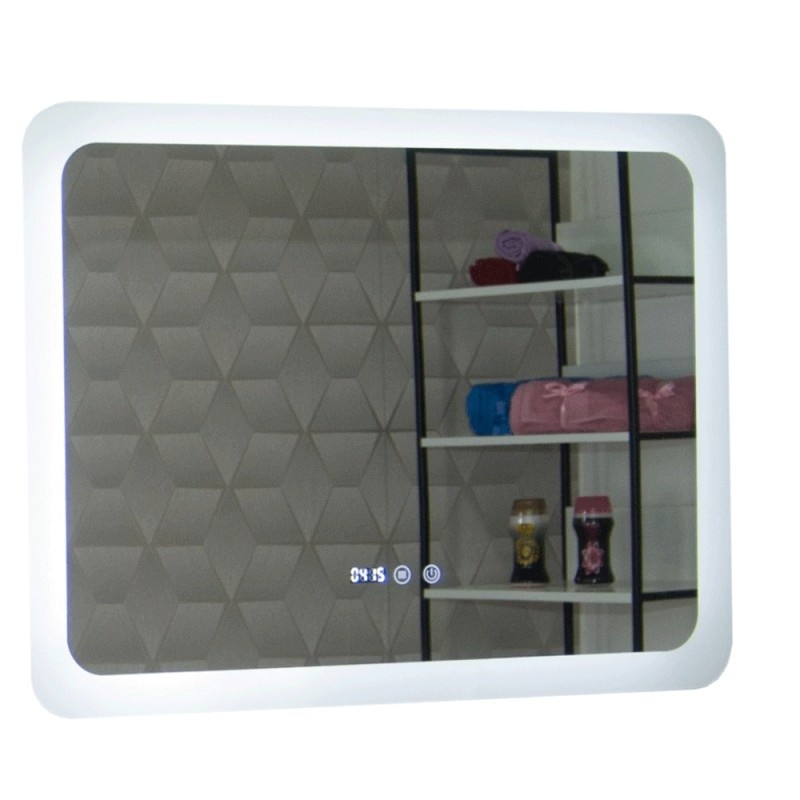Oglinda baie GNMD21 cu iluminare LED, functie dezaburire, ceas si termometru, 80 cm, suspendata, alb