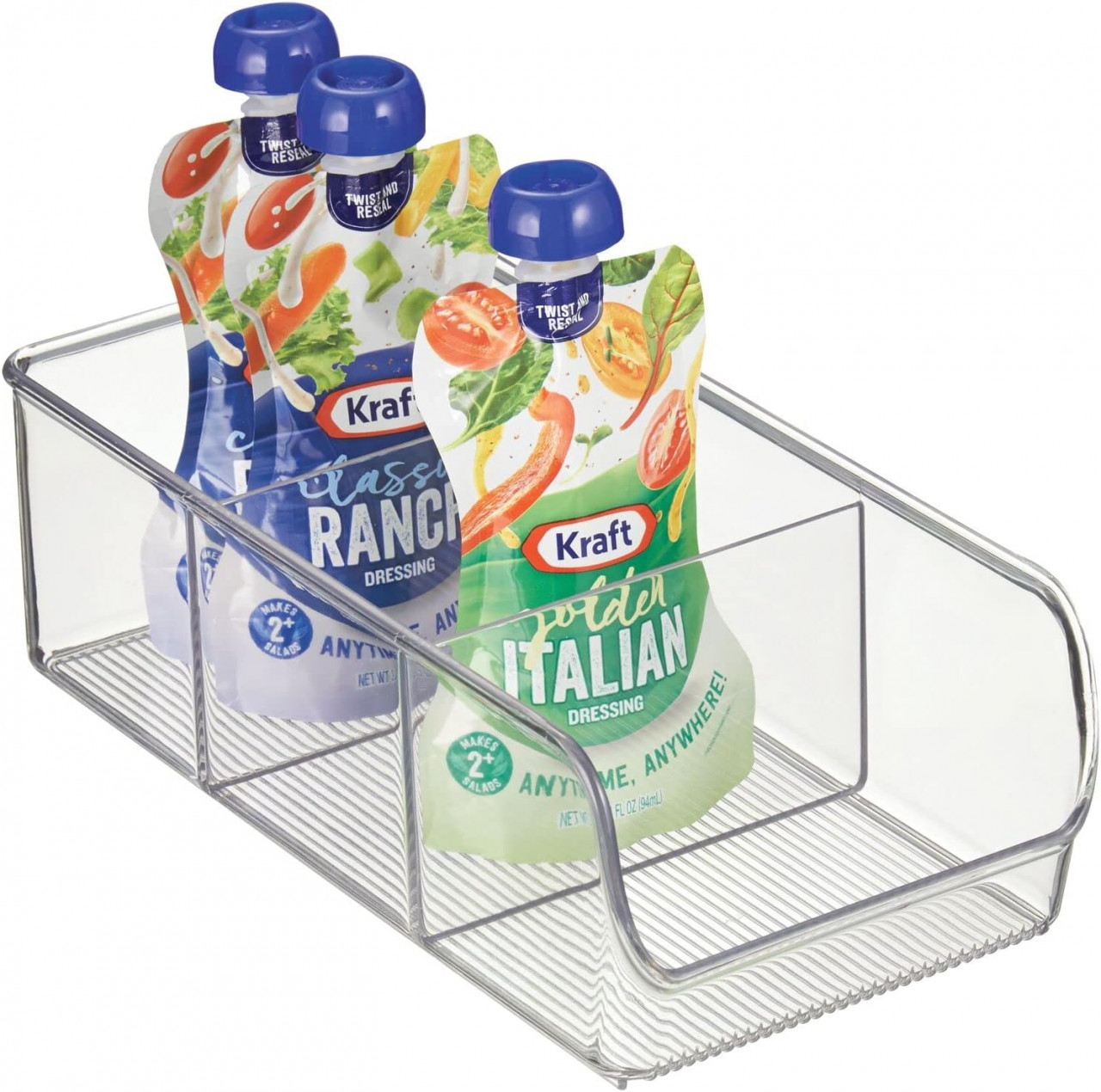 Organizator cu 3 compartimente pentru blat de lucru/dulap mDesign, plastic, transparent, 27,9 x 12,7 x 8,9 cm