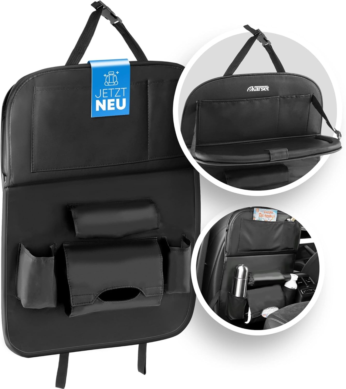 Organizator pentru scaun auto Karset®, piele PU, negru, 50 x 64 cm
