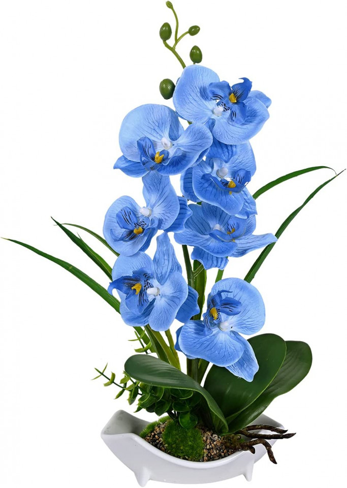 Orhidee artificiala RENATUHOM, albastru/verde, matase/plastic/ceramica, 11 x 16 x 38 cm