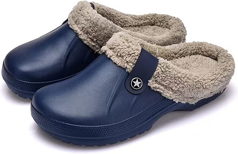 Papuci cu blana Coswind, cauciuc/textil, albastru /gri, 40-41