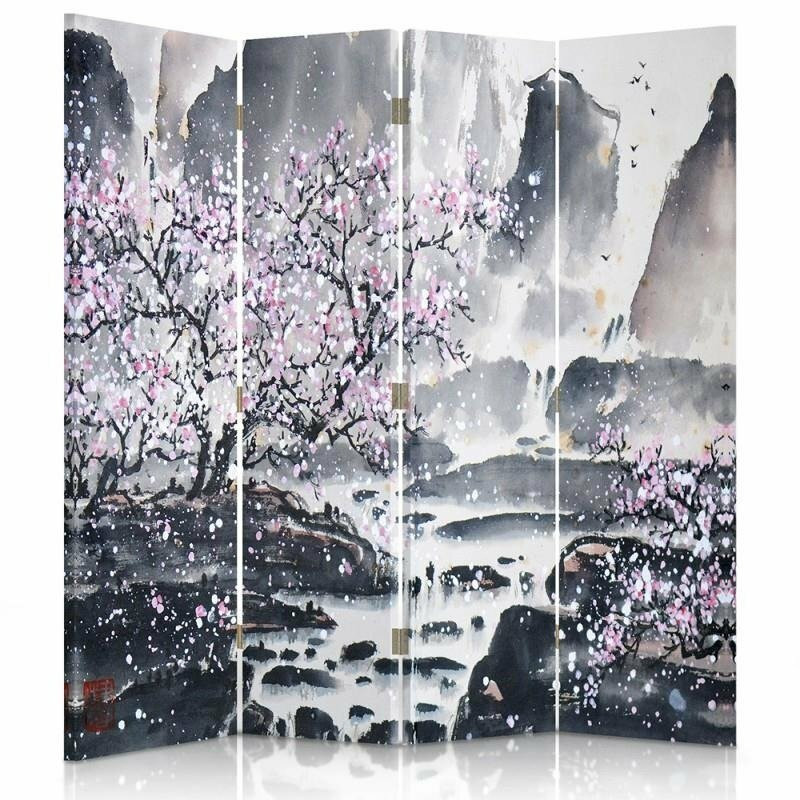 Paravan Orlo, lemn masiv, gri/roz/alb, 150 x 145 x 4 cm 145