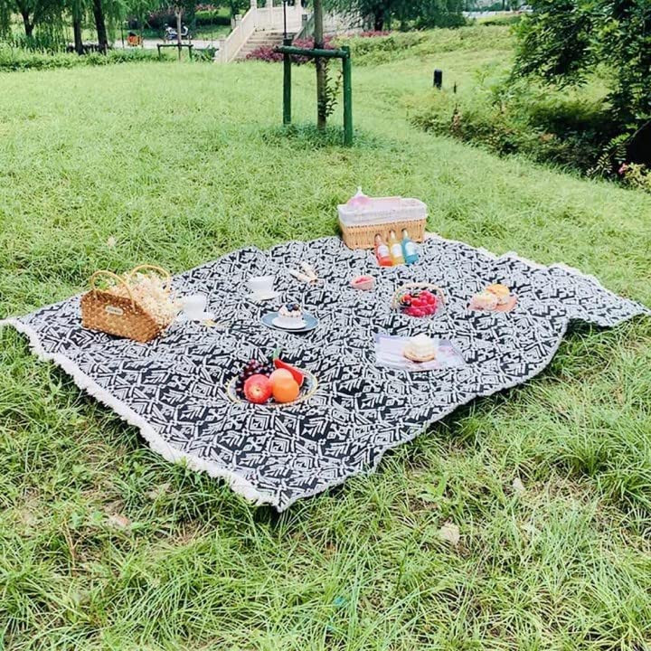 Patura de picnic Wulcea, poliester, alb/negru, 150 x 200 cm