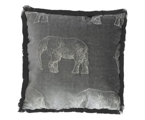 Perna decorativa din catifea brodata cu elefant, gri, 45 x 45 x 45 cm