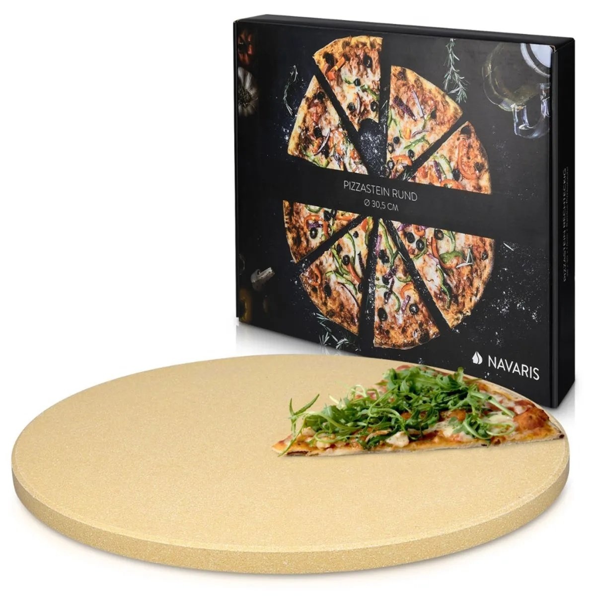 Piatra de pizza rotunda Navaris, 30,5 cm, din cordierite, rezistenta pana la 800°C, Resigilat, Grad A
