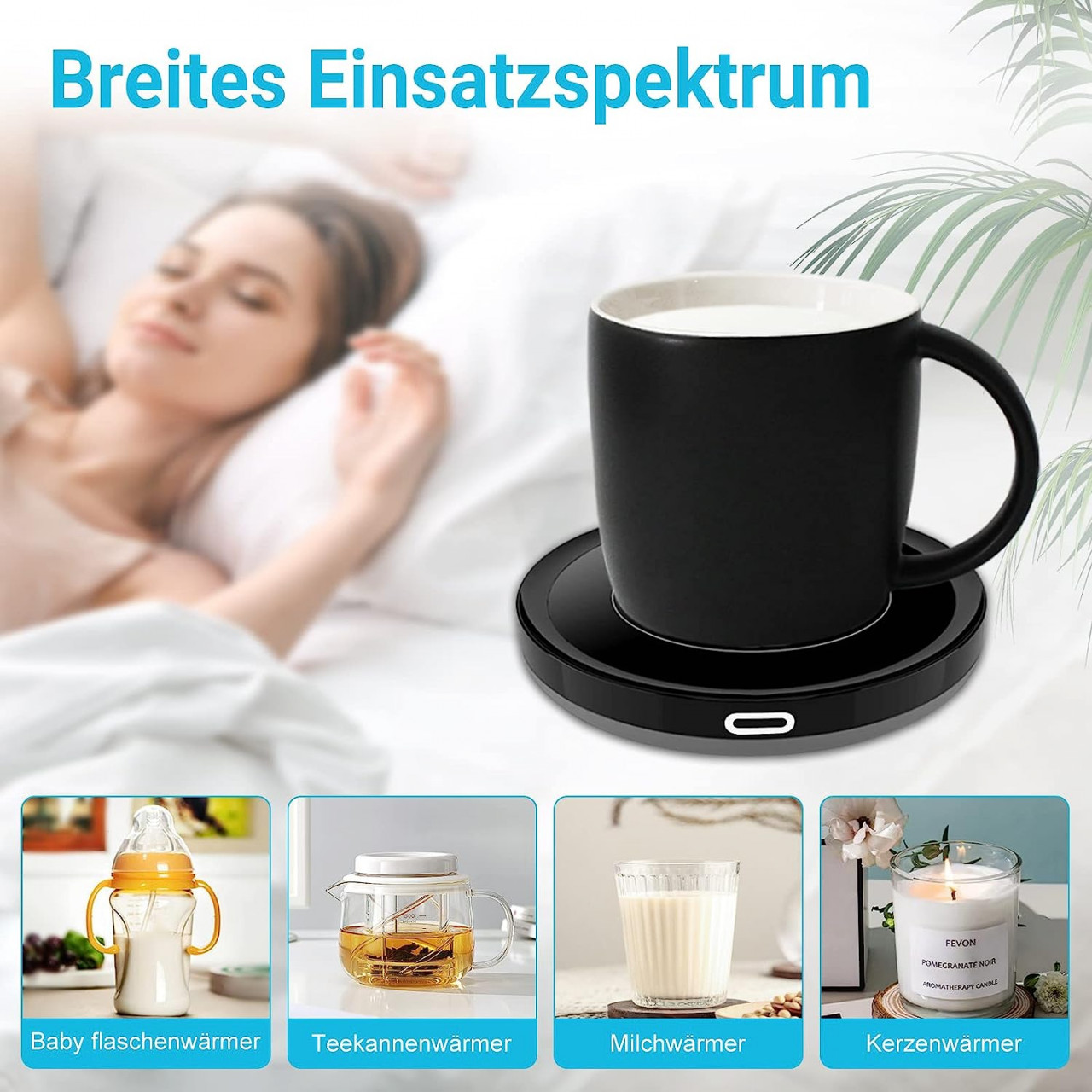 Poze Placa electrica de incalzire cafea pentru birou BESTINNKITS, sticla, alb/negru, 11,5 cm