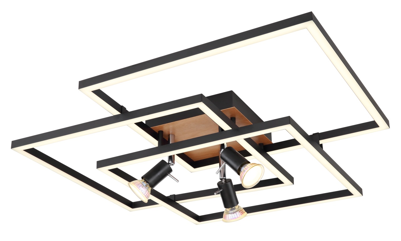 Plafoniera Celestino, LED, metal/plastic, alb/negru/maro, 63,5 x 63,5 x 14 cm