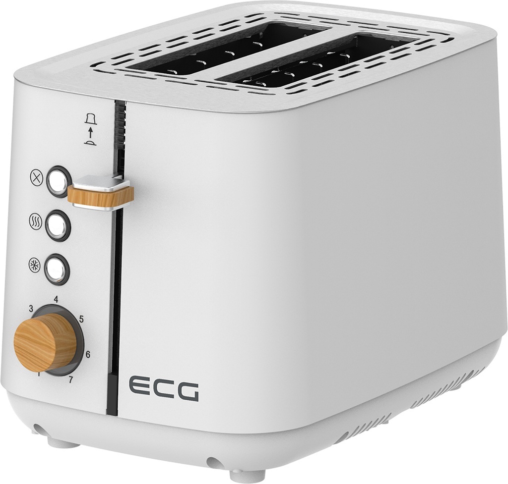 Prajitor de paine ECG ST 2768 Timber White, 925 W, 2 felii, 7 trepte, otel inoxidabil, elemente din lemn, alb