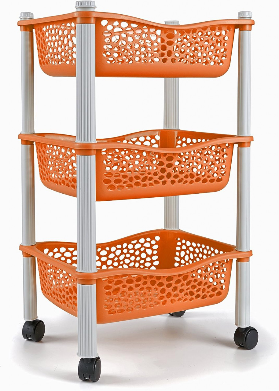 Raft de depozitare cu 3 nivele si roti Maxi Nature, portocaliu/alb, plastic, 68 x 40 X 30 cm