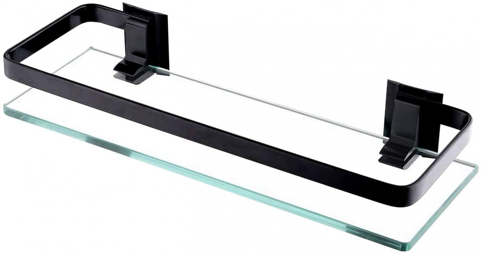 Raft pentru baie Encoft, aluminiu/sticla, transparent/negru, 35 x 12 x 4,4 cm