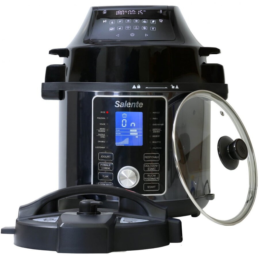 RESIGILAT MultiCooker Salente Ario, 1500 W, 6 L, gatire sub presiune, control digital, 42 programe, 11 moduri de gatire, Timer, Negru