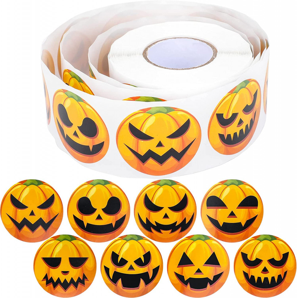 Rola cu 500 autocolante pentru Halloween Qpout, hartie, multicolor, 3,8 cm