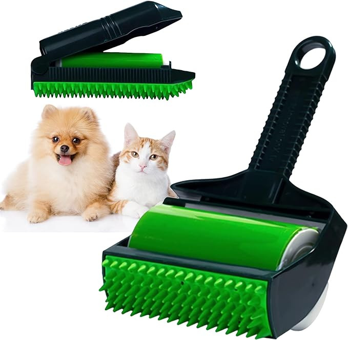 Rola pentru parul animalelor de companie, silicon/plastic, reutilizabila, negru/verde