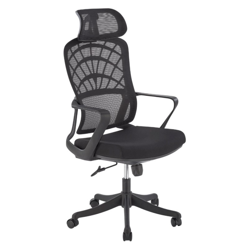 Scaun birou egonomic HM Vesuvio, mesh, mecanism balans, baza polipropilena, suport lombar, tetiera ajustabila,120 kg, negru