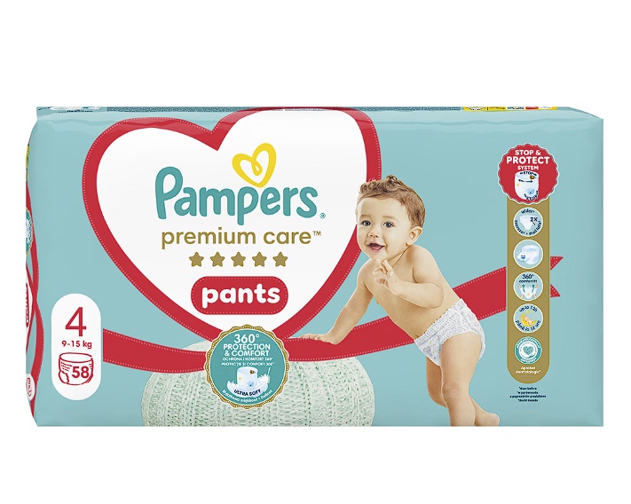 Scutece-Chilotel Pampers Premium Care Pants Mega Box, Marimea 4, 9-15 kg, 58 buc, Resigilat, Grad A