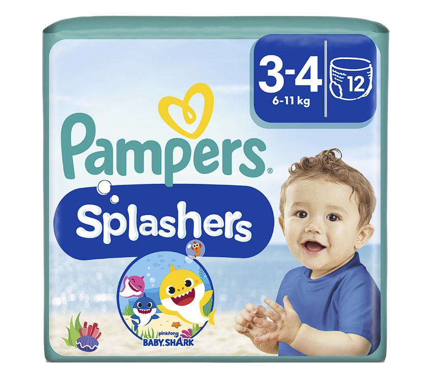 Scutece chilotel pentru apa Pampers Splashers Baby Shark Marimea 3, 6-11 kg, 12 buc, Resigilat, Grad A