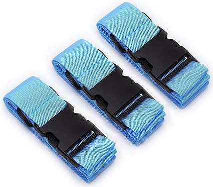 Set 3 curele reglabile pentru bagaje Orrdiffi, nailon/plastic, albastru, 100-188 cm/5 cm