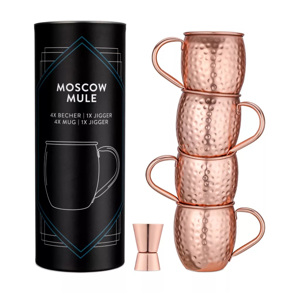 Set 4 Cani Moscow Mule si 1 Jigger, 500 ml, Navaris, resigilat