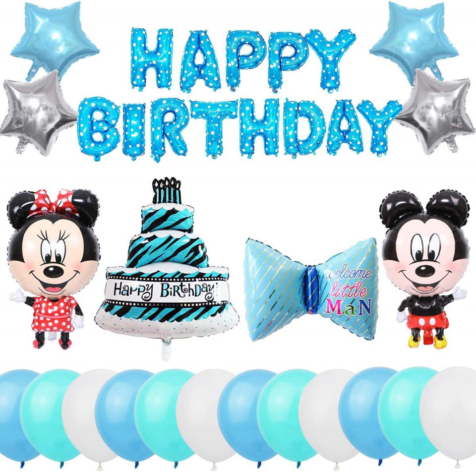 Set aniversar cu Mickey și Minnie FANDE, latex, folie, albastru
