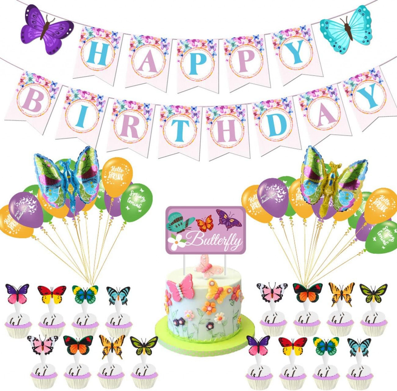 Set aniversar Simyron, latex/hartie, multicolor, 38 piese