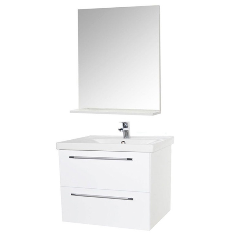 Set Baza si lavoar GN0541 cu sertare, suspendat 60x46x52 cm si Oglinda GN0671, alb