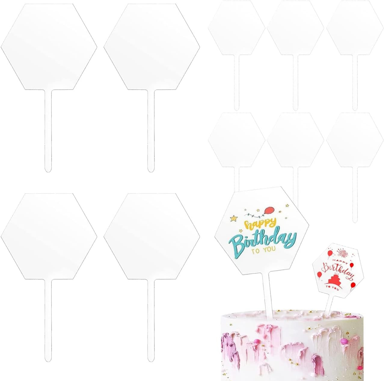 Set de 10 decoratiuni pentru tort Miotlsy, acrilic, transparent, 10 / 5 cm