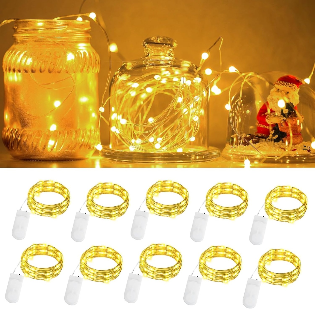 Set de 10 instalatii Cshare, LED, plastic, alb cald, 2 m