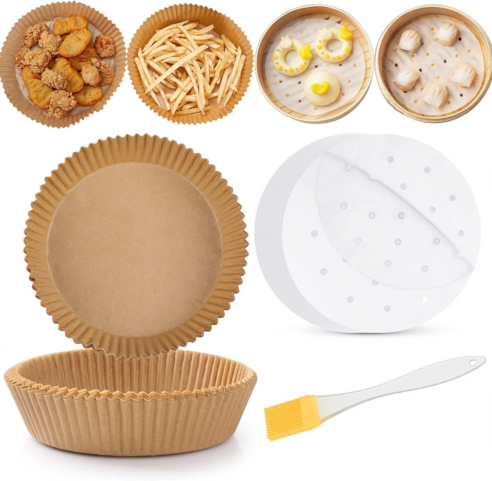 Set de 100 hartii de copt pentru friteuza Simpeak, maro/alb, 16 cm