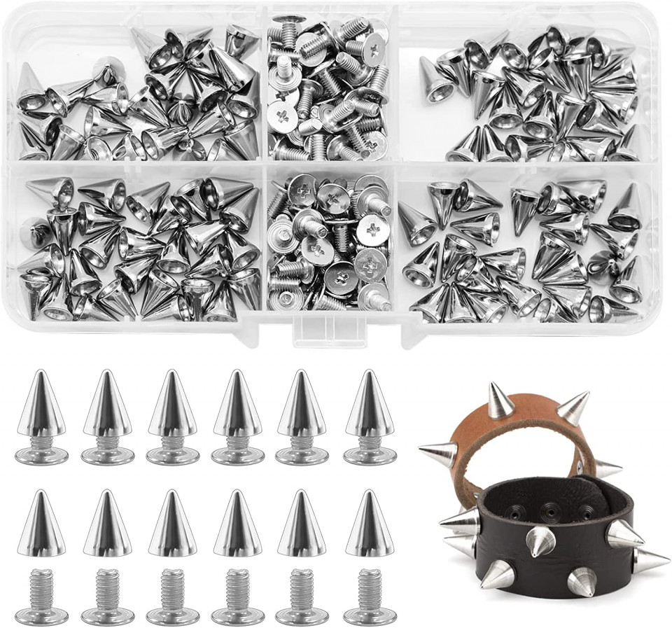 Set de 100 nituri decorative Bakiauli, metal, argintiu, 11 x 7 mm