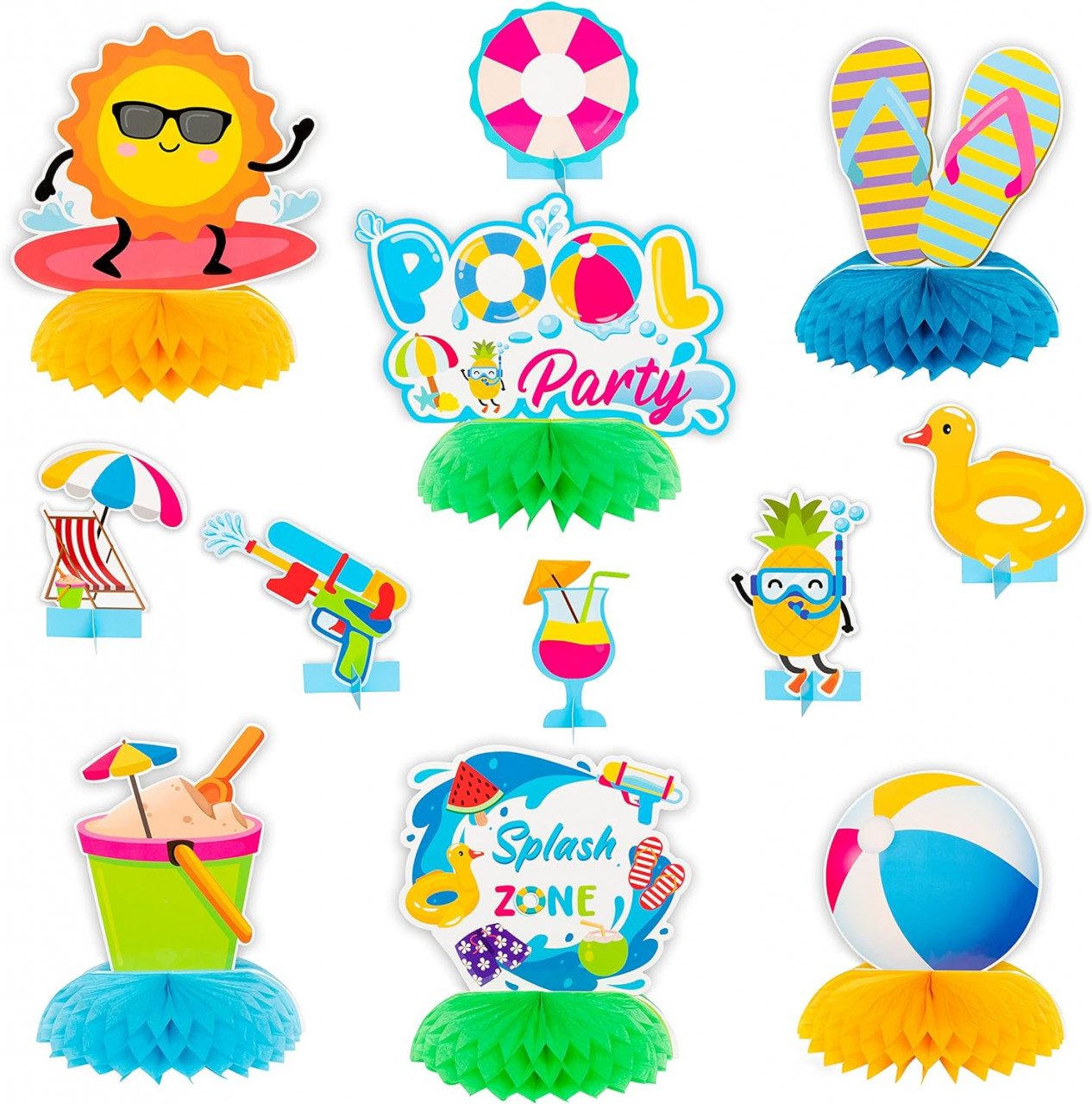 Set de 12 decoratiuni de masa pentru petrecere copii Haooryx, hartie, multicolor