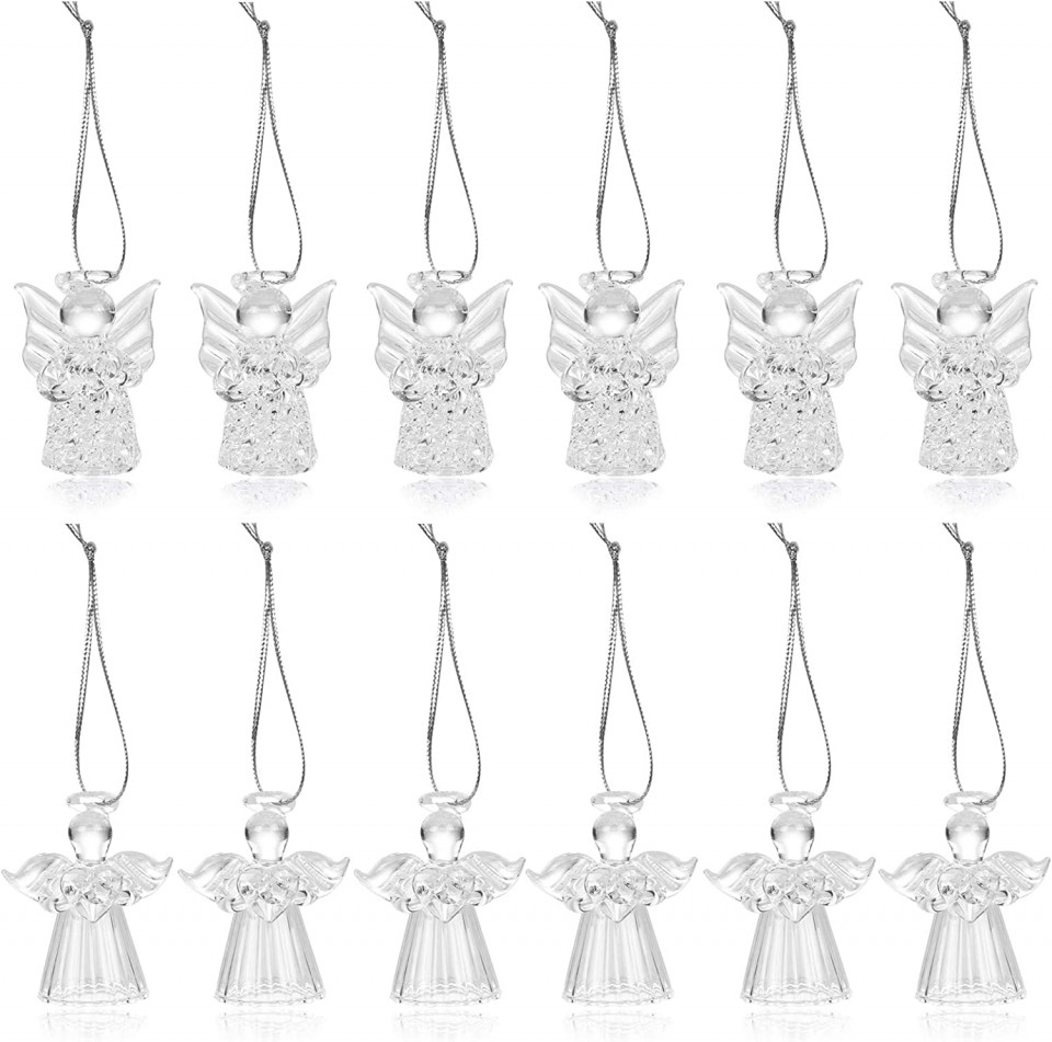 Set de 12 pandative inger de Craciun Naler, argintiu, sticla, 3,2 x 4,2cm 3+2 imagine 2022