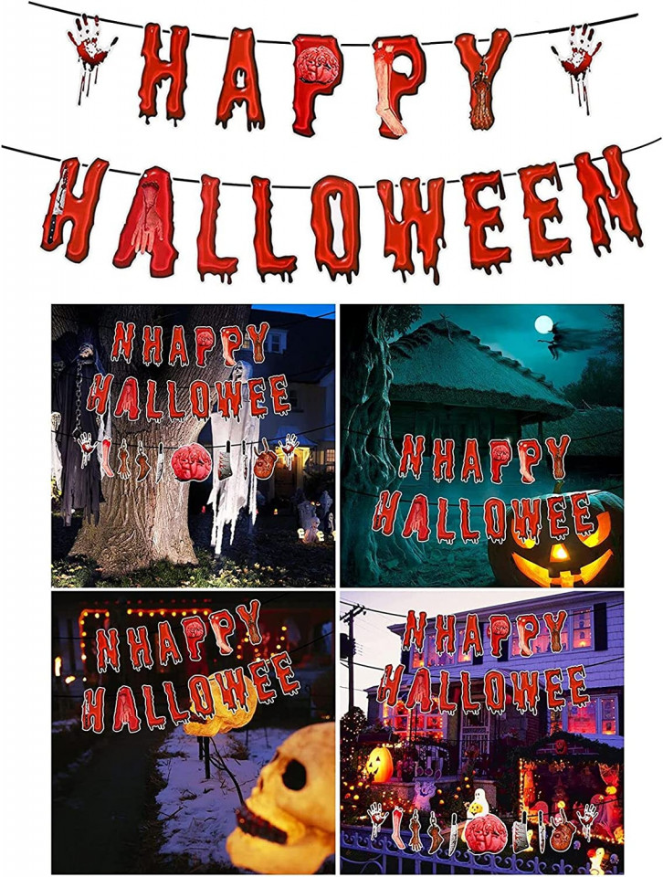 Set de 16 decoratiuni pentru Halloween AOMiGT, multicolor, hartie/plastic, 84 mm/ 71,4 mm/ 82,7 mm 714 imagine noua