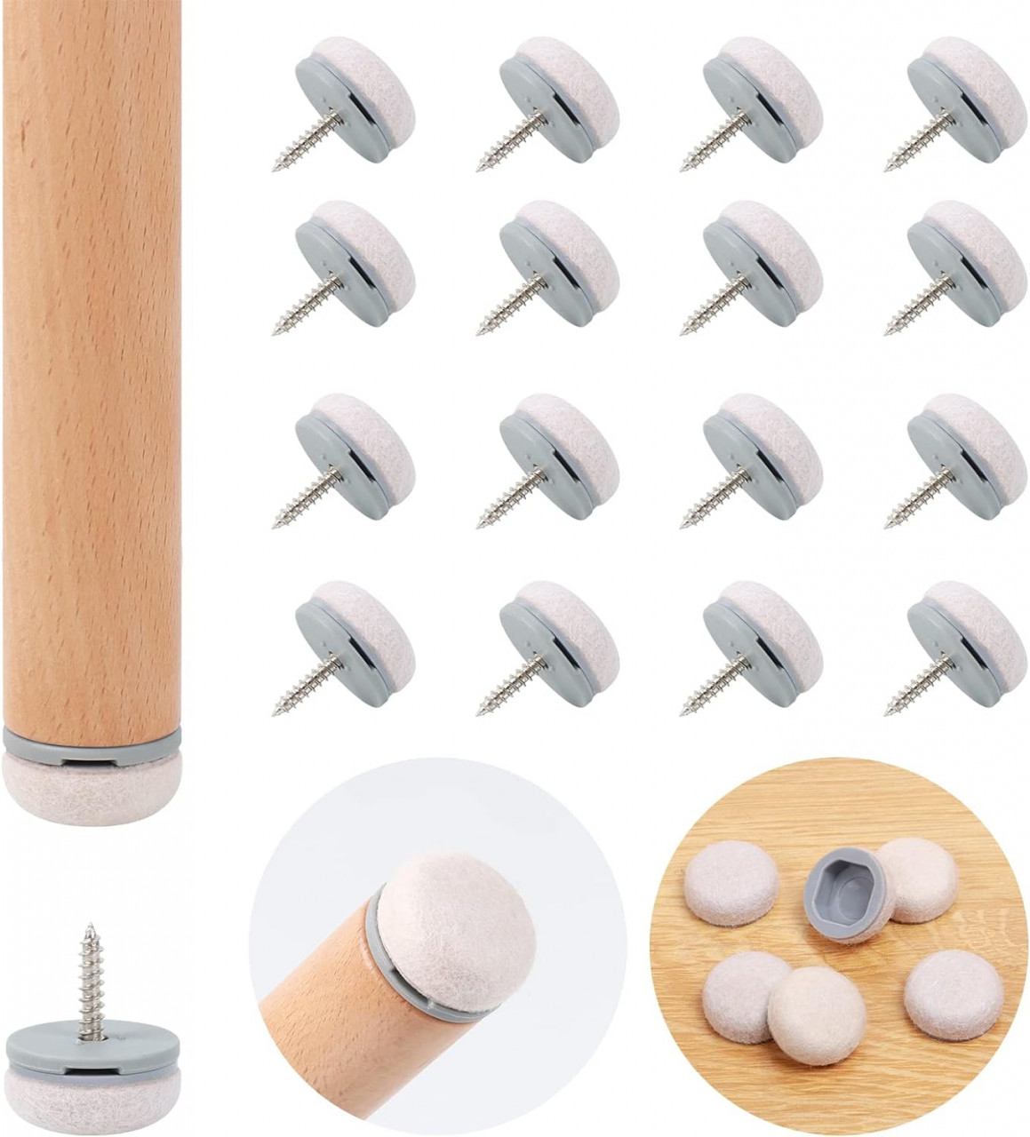 Set de 16 protectii pentru picioare mobilier Ezprotekt, pasla/plastic, bej, 25 mm