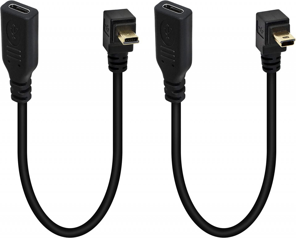 Set de 2 cabluri scurte USB tip C la Mini 5-Pini SinLoon, negru, 25 cm 5-Pini
