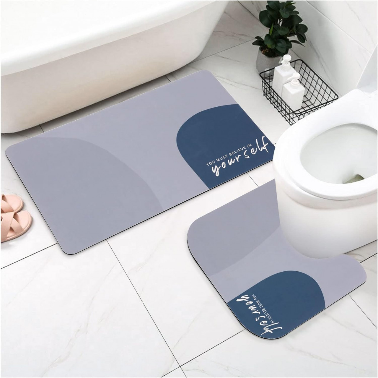 Set de 2 covorase pentru baie Venuso, cauciuc/spuma, gri, 50 x 80/50 x 50 cm