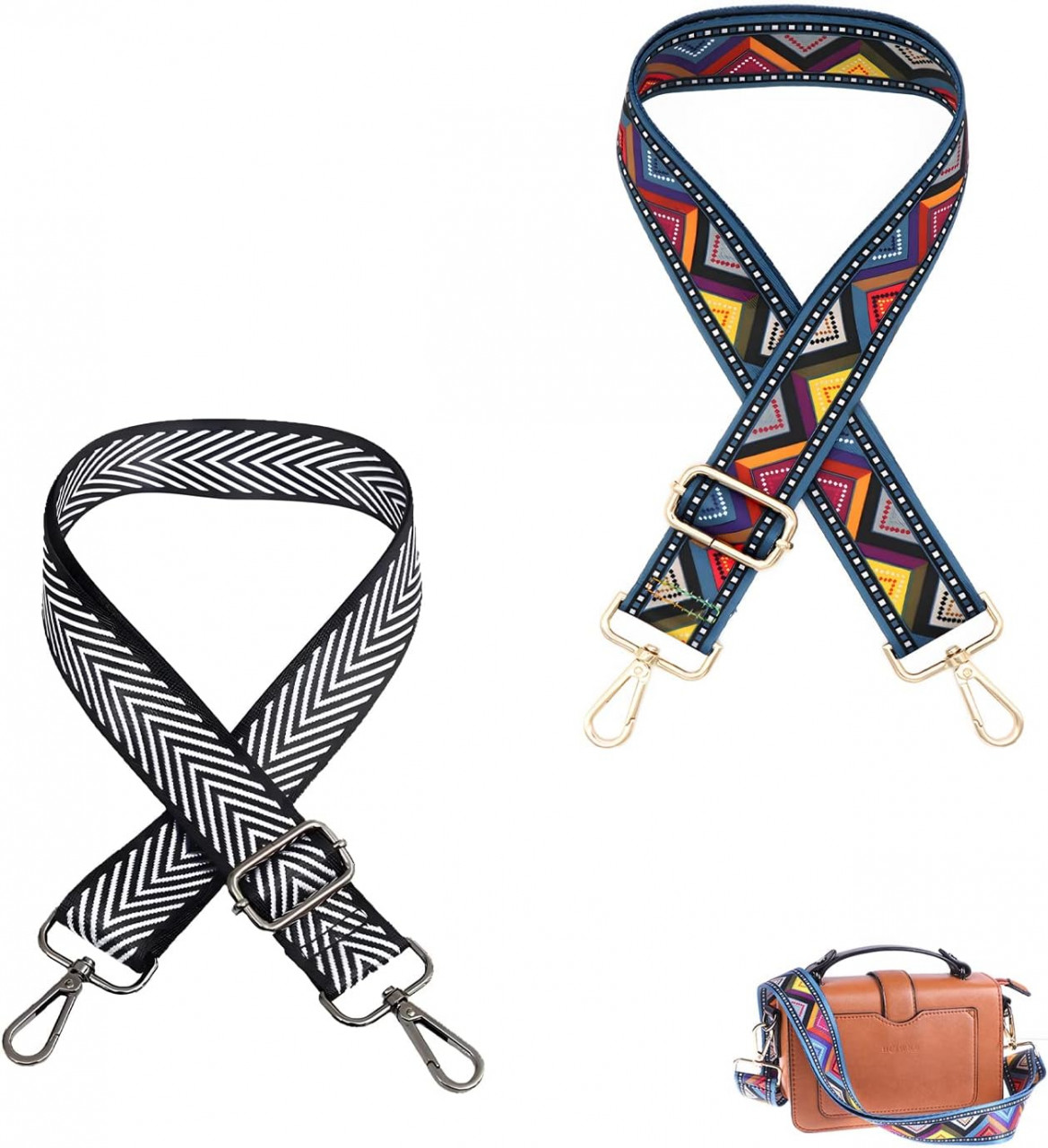 Set de 2 curele pentru geanta CHENYU, poliester/metal, multicolor, 80-140 cm