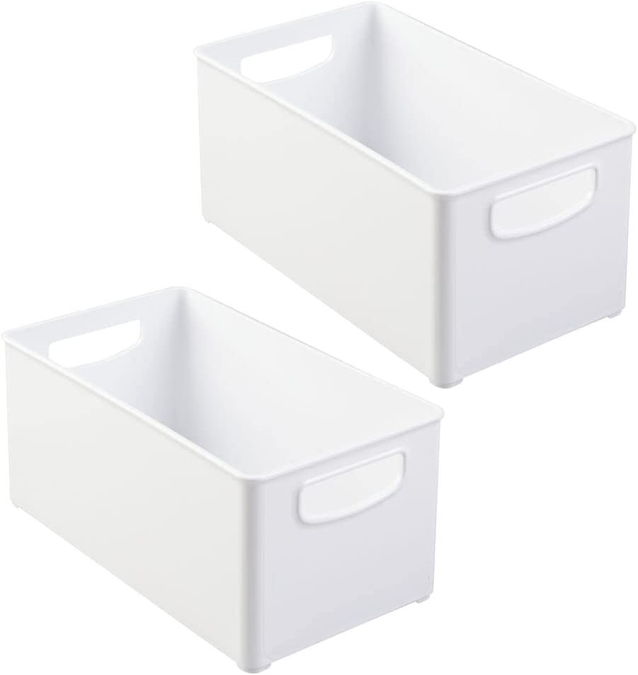 Set de 2 cutii de depozitare mDesign, plastic, alb, 25,4 x 15,2 x 12,7 cm 127 imagine noua