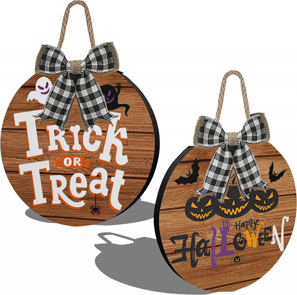 Set de 2 decoratiuni de Halloween JoyTplay, lemn/textil, multicolor, 50 x 30 cm