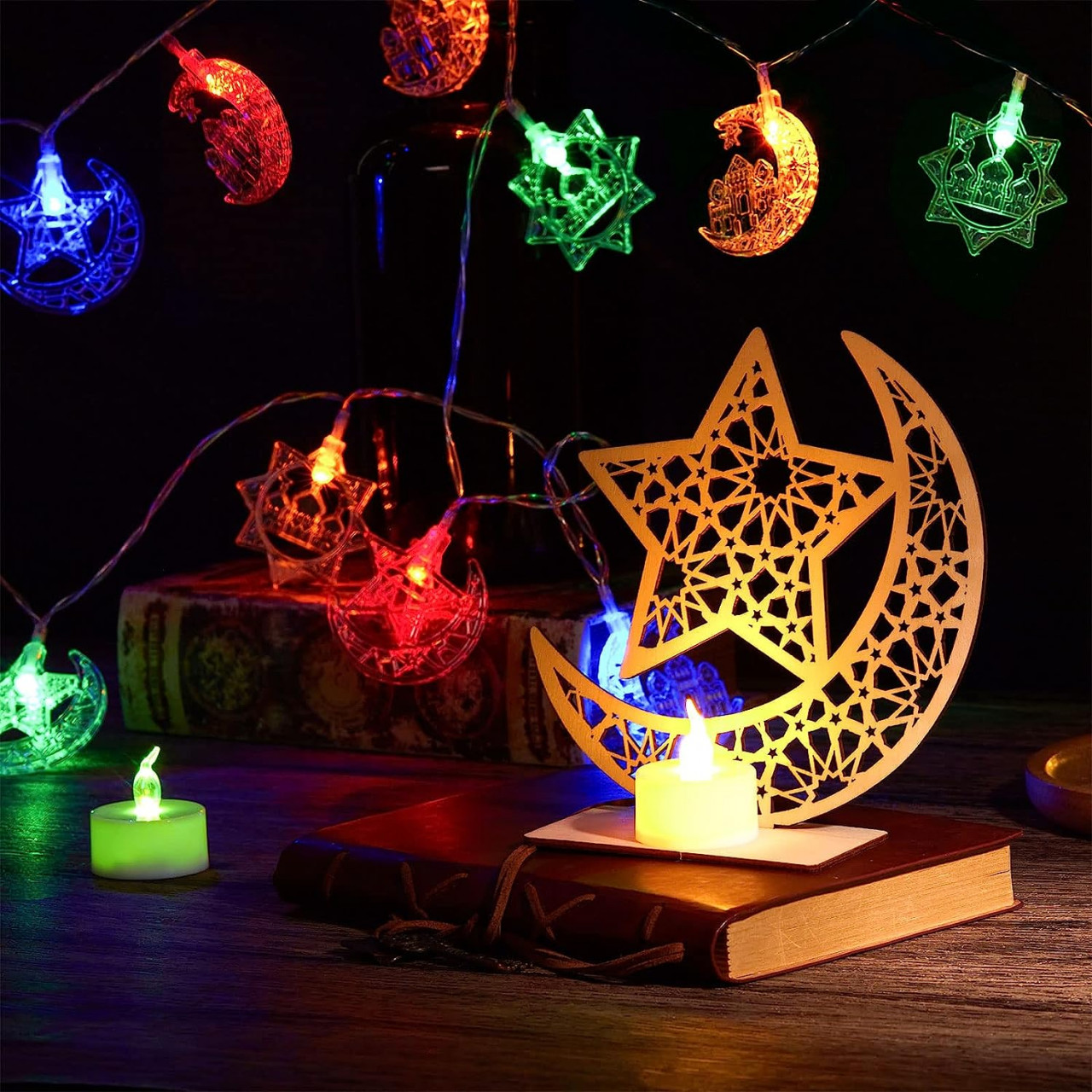 Set de 2 decoratiuni Ramadan Mudder, lemn/cupru/plastic, multicolor