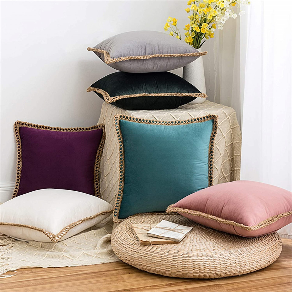 Set de 2 huse pentru perne HAUSEIN, catifea, turcoaz, 45 x 45 cm