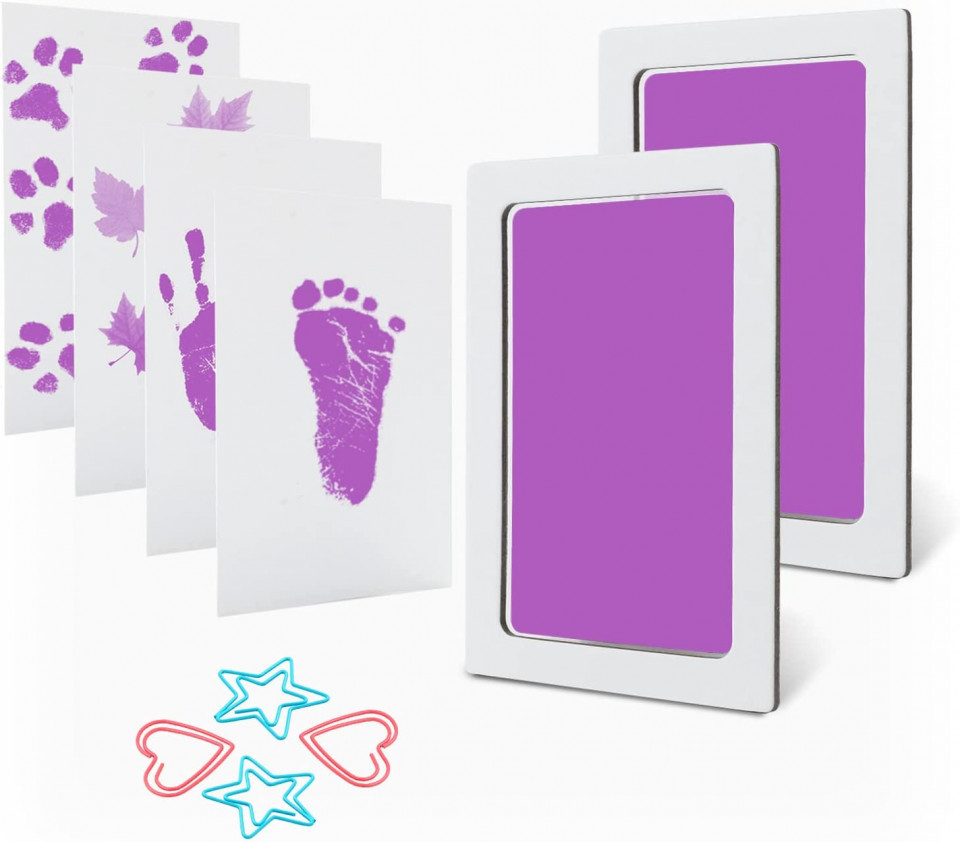 Set de 2 placute de cerneala cu 4 carti de imprimare amprenta bebelus Scotamalone, hartie/plastic, alb/mov, 9,5 x 6 cm Articole pentru bebeluși 2023-09-28
