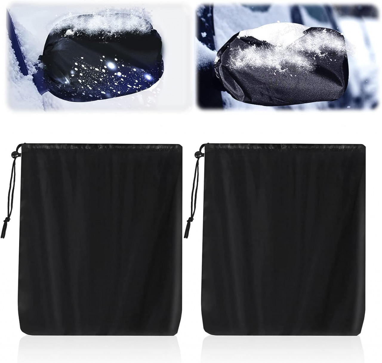 Set de 2 protectii anti-inghet pentru oglinzi auto Fasbet, textil, negru, 30 x 30 cm