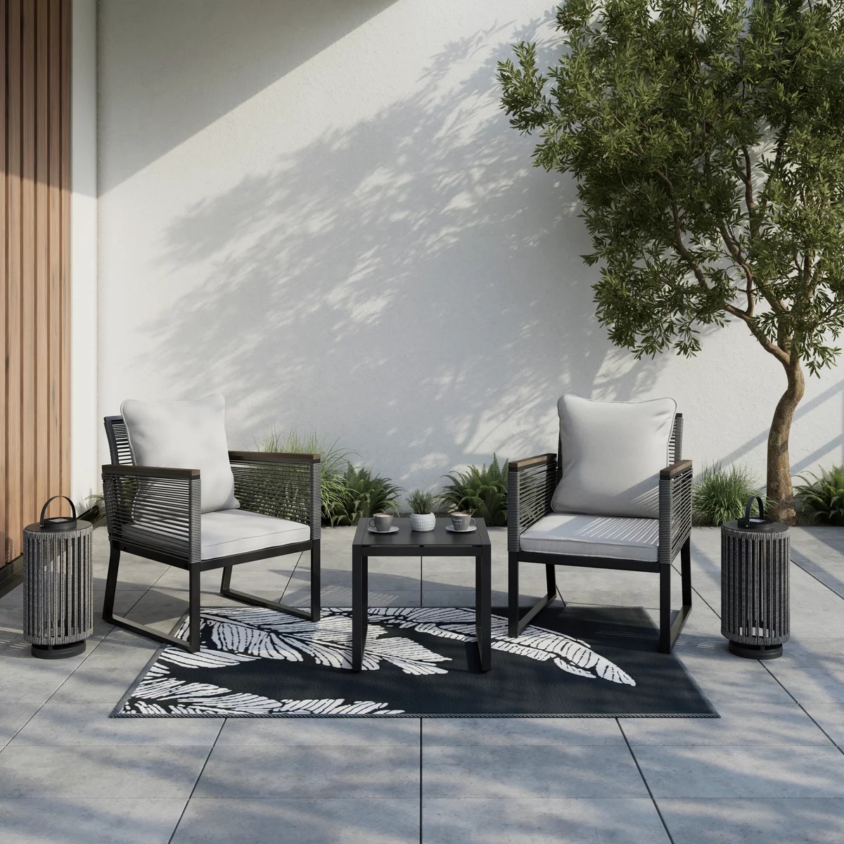 Set de 2 scaune de grădină Toni gri metal/material textil exterior