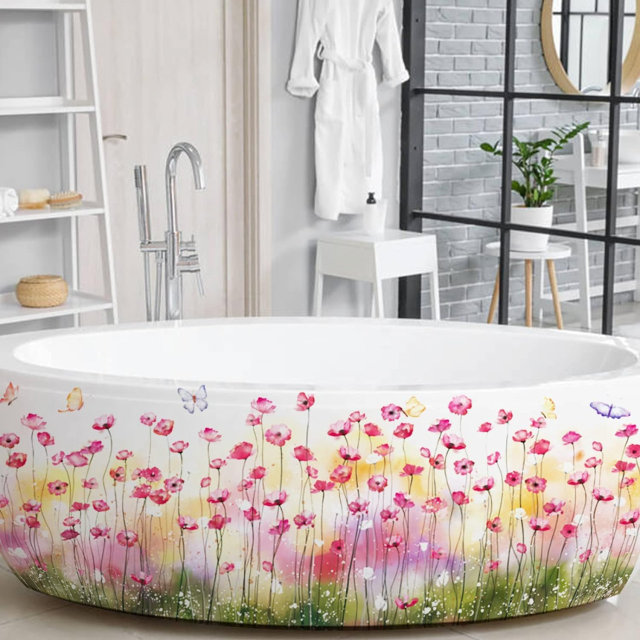 Set de 2 stickere pentru cada de baie Pepoyo Ai, vinil, multicolor, 30 x 90 cm