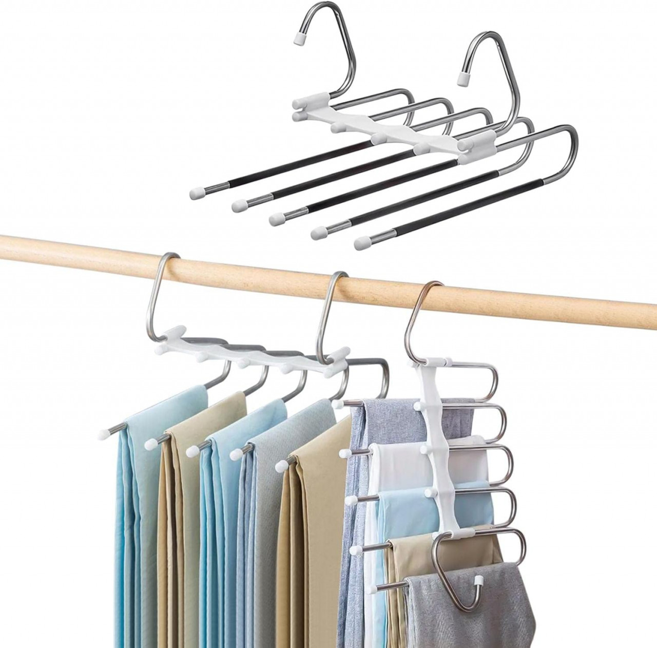 Set de 2 umerase pentru 5 perechi de pantaloni Genérico, otel inoxidabil/plastic, alb/argintiu, 33 x 23,7 cm